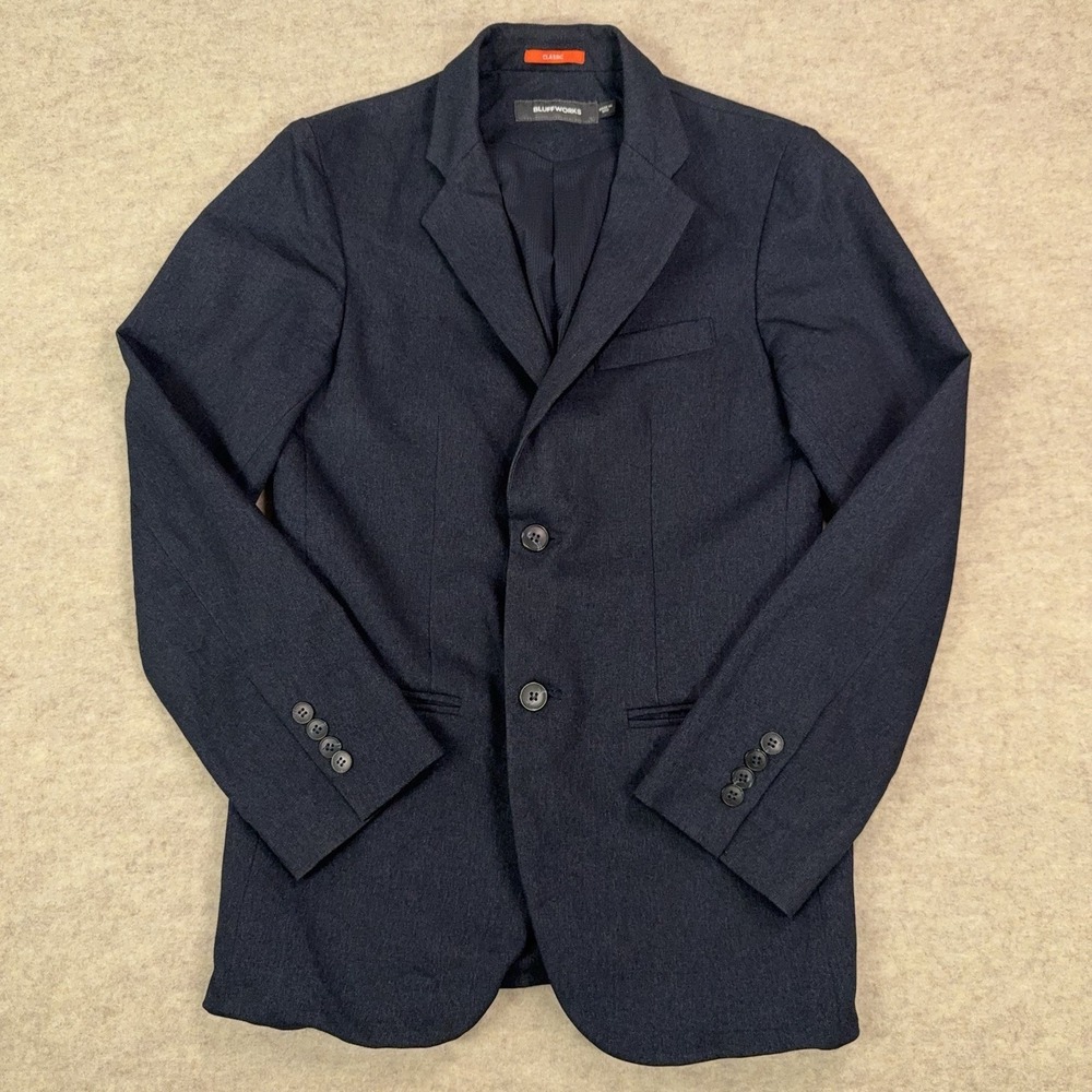 Bluffworks Gramercy 36R Classic-Fit Blazer Sports Jacket Navy Made in NY BW310
